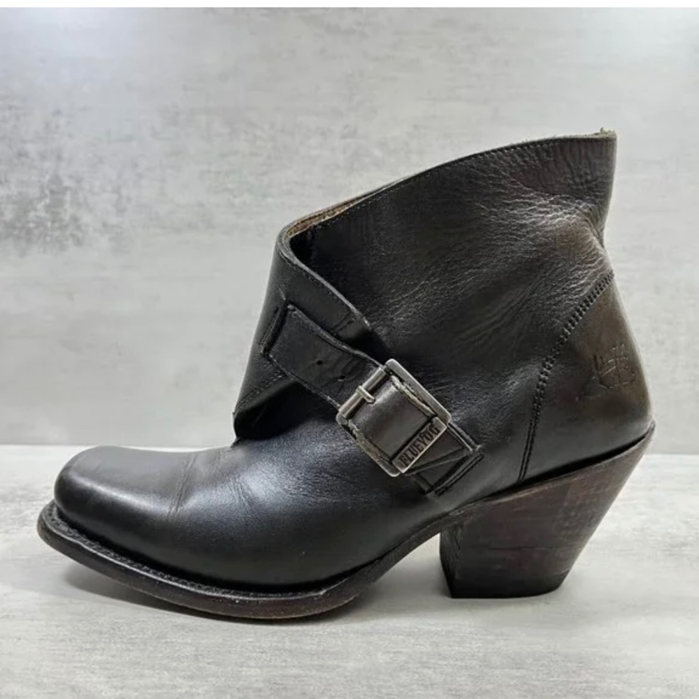 John Fluevog Shana Leather Monk Strap Heeled Ankle Boots - Women's Size 7.5